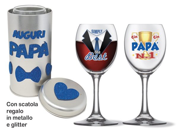 CALICE PAPA' CON SCATOLA REGALO IN METALLO E GLITTER. . . ORDINE MINIMO 2 PZ. ASSORTITI