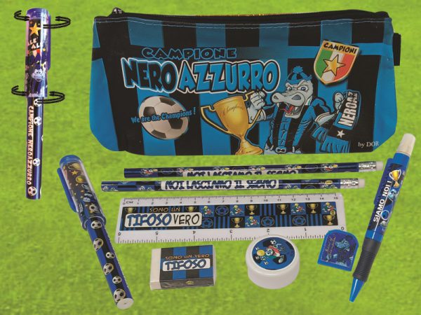 SET 9 PZ. SCUOLA CON ASTUCCIO NERO E AZZURRO